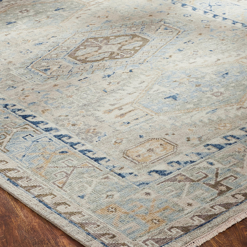 Quinzio Hand Knotted Wool Area Rug in Beige, Rectangle 12' x 15'