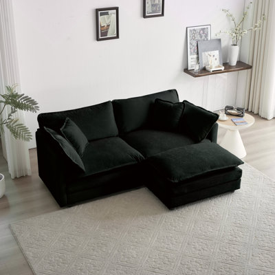 Canapé modulaire en L à deux places avec repose-pieds Chenille, parfait pour les petits espaces de vie et la détente confortable