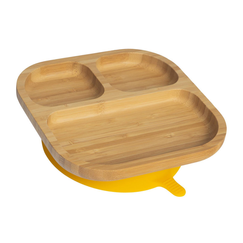 Tiny Dining - Divided Bamboo Suction Plate, Yellow