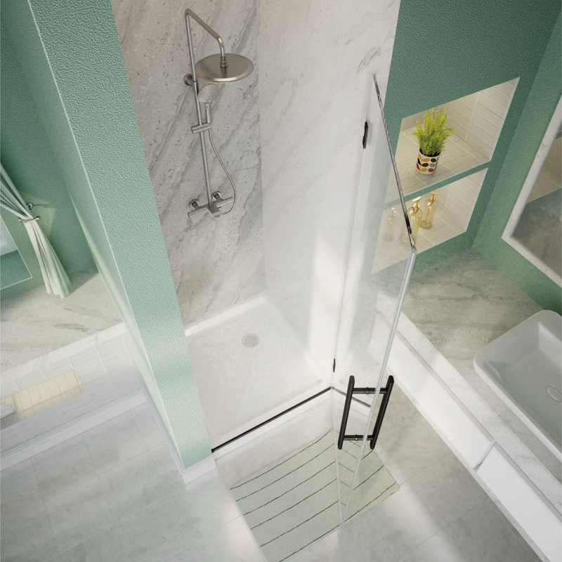 28" W × 72" H Hinged Frameless Shower Door With 5/16"(8mm) Clear Glass