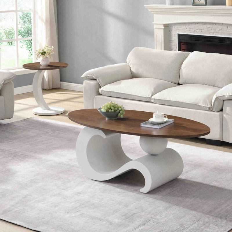 Ensemble de 2 tables basses gigognes - ovales / rondes - blanc