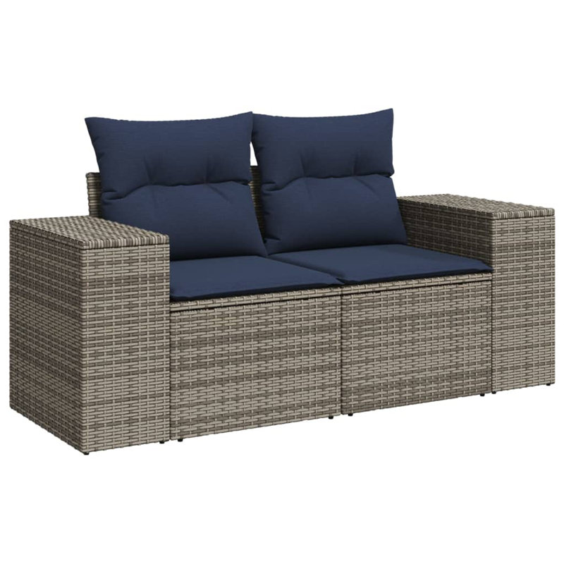 Ensemble de canapé de patio 11 pièces avec coussins en rotin de polyester brun, Coussin bleu marine / structure grise