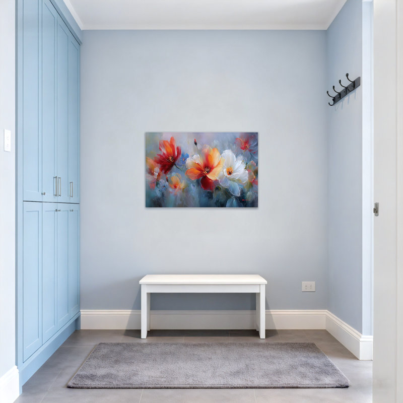 Plantes et fleurs, motif abstrait sur toile, H 28 po x l 40 po