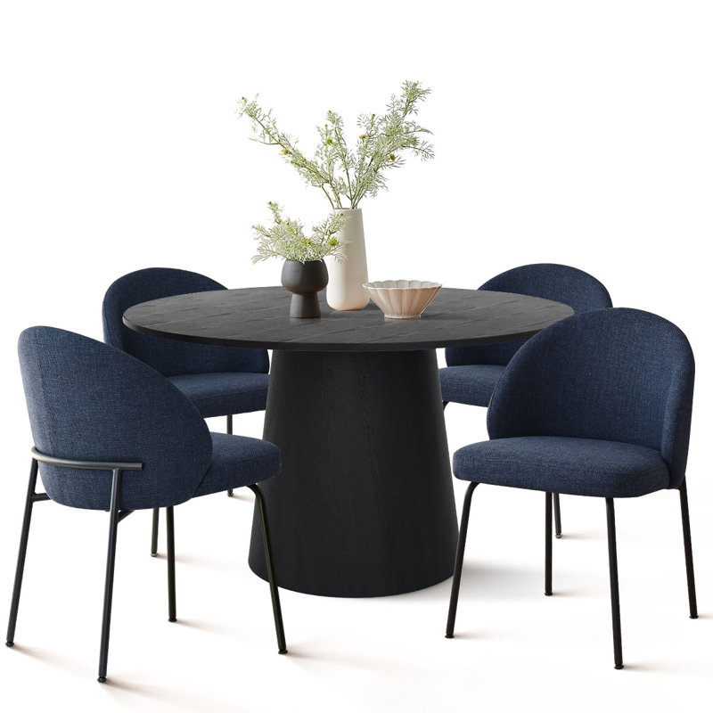 Ensemble de table de salle à manger 5 pièces pour 4 personnes avec chaises rembourrées et table de cuisine à piédestal de 46 po