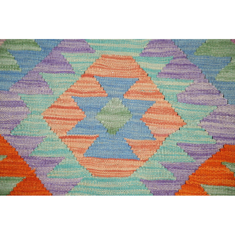 Tapis oriental multicolore en laine Kilim 3 x 17
