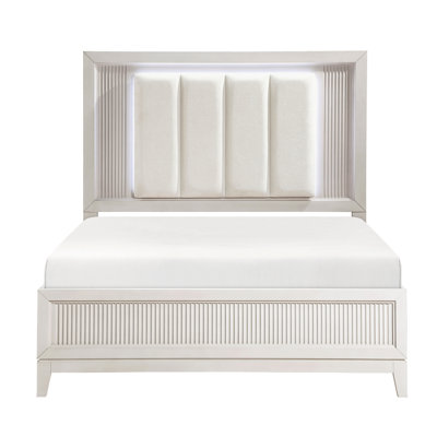 Led Headboard Queen Bed In Antique White, Modern Bedroom Furniture With Headboard, Essentials