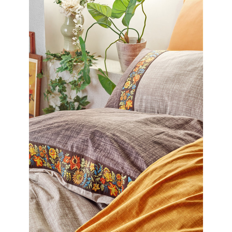 Ensemble de housse de couette de luxe, 100% coton Ranforce, couleur vison | Comprend une housse de couette (78,7 x 86,6 po), un drap plat (94,5 x 102,4 po), 2 taies d'oreiller (19,7 x 27,6 po) | Lavable à la machine, impression élégante de pigment, fermeture à boutons