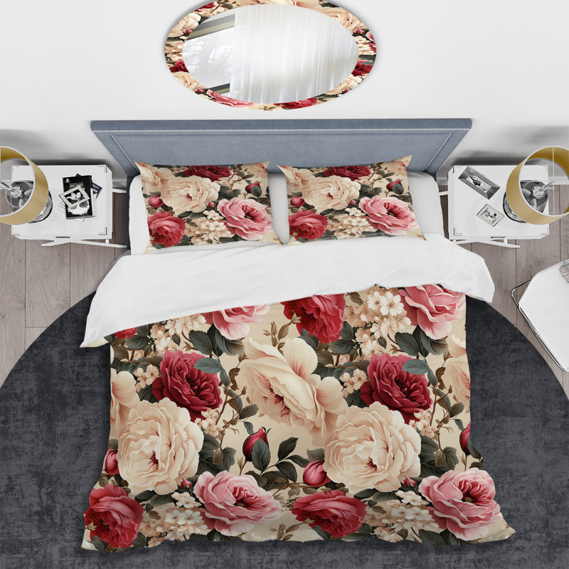 Beige Vintage Charm Floral Pattern IV - Ensemble de housse de couette à motif floral