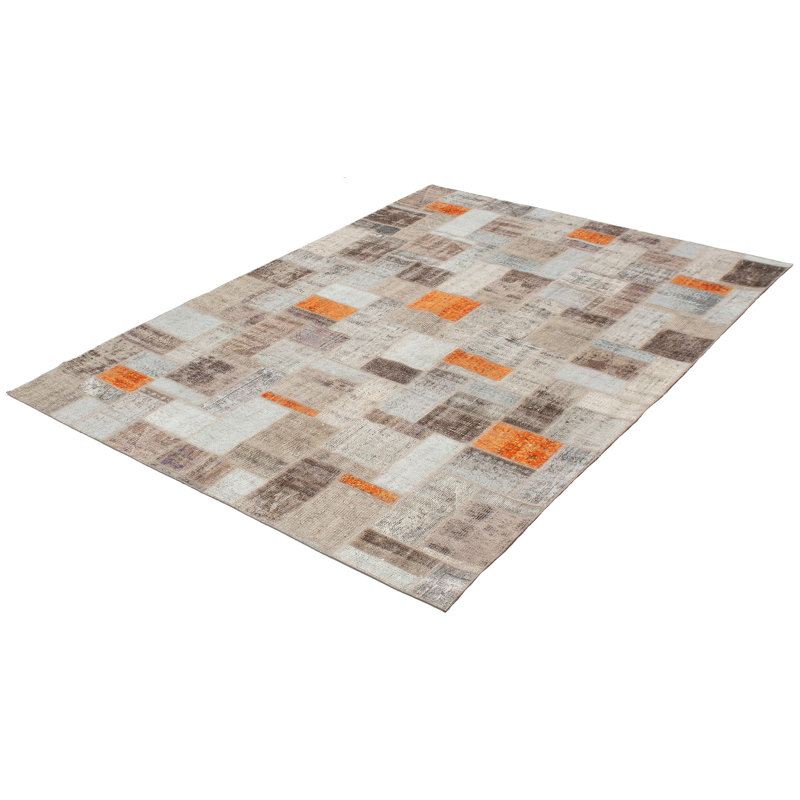 Tapis décoratif en laine gris pâle noué à la main en laine de conception unique 7 pi 1 po x 9 pi 9 po Biggy
