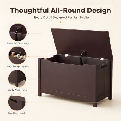Coffre à jouets pour enfants avec couvercle à charnière à fermeture douce et sécurisée, banc de rangement multifonctionnel pour salle de jeux, chambre d'enfant et chambre à coucher, dès 2 ans