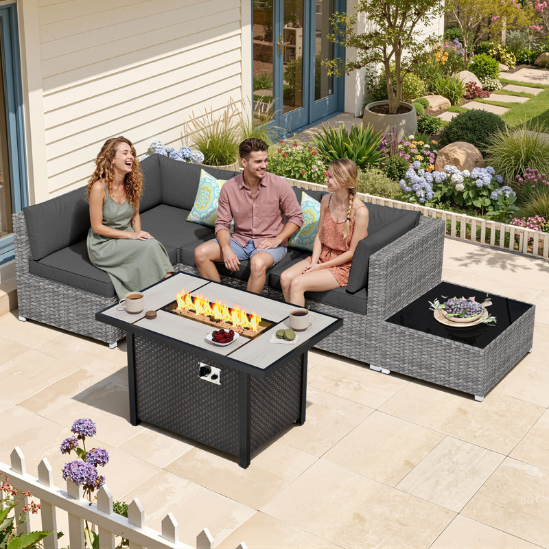 Polyethylene (PE) Wicker 4 - Person Seating Group with Cushions, Yes, Black