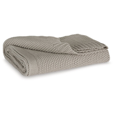 70 X 54 Leri Throw Blanket, Set Of 3, Machine Knitted Gray Cotton