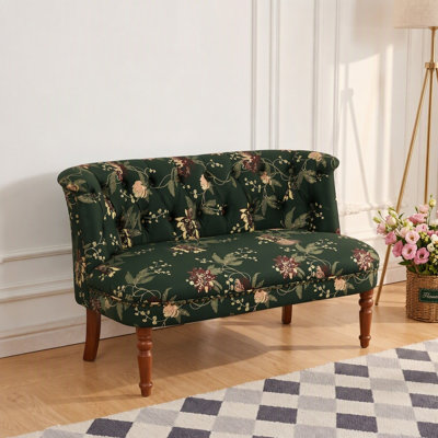 Fauteuil d'appoint rembourré de style européen avec dossier et pieds en bois massif, banc capitonné à motif floral