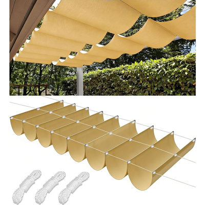 Waterproof Wave Awning Cover – Retractable Pergola Shade Sail Replacement With Grommets For Outdoor Patio, Garden, Deck, Gazebo & Backyard, Sand