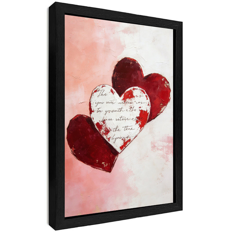 Art mural encadré noir sur fond rose, impressions sur le thème de la Saint-Valentin, H 17 po x l 13 po