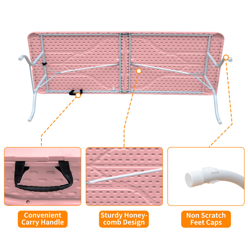 Table pliante portative 8 pi - Table en plastique à haute charge, pliable pour le camping, les pique-niques, les fêtes, l'intérieur et l'extérieur