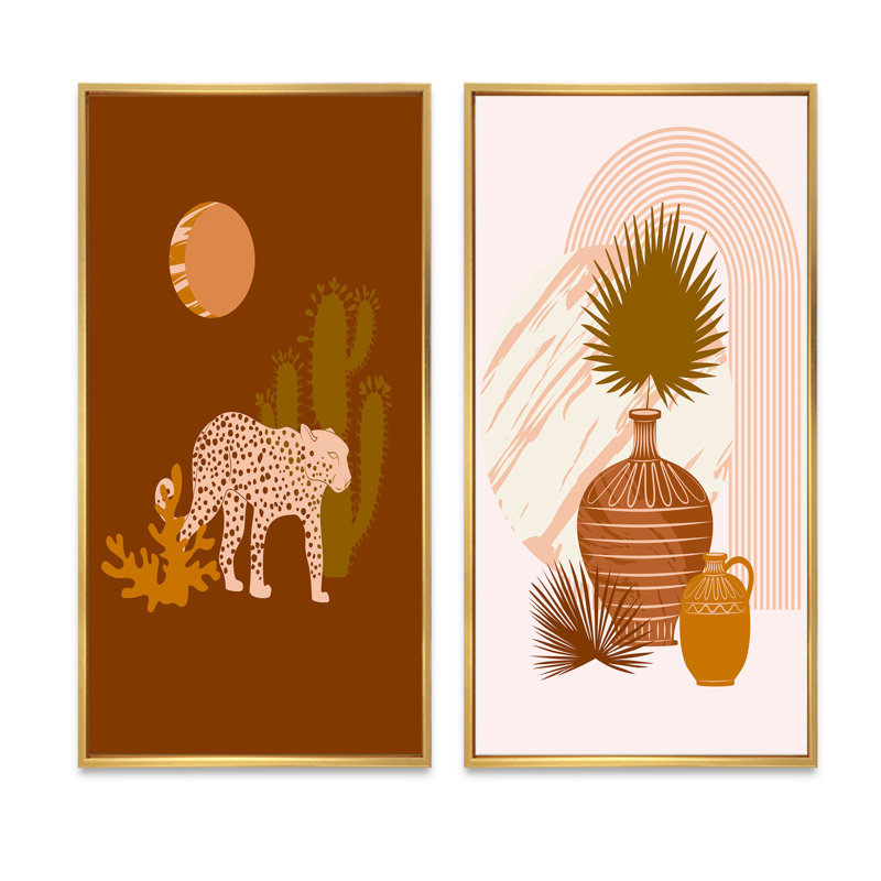 «Tropical Boho Wildlife Decor III», ensemble de 2 impressions, H 40 po x l 40 po x P 1,5 po, Cadre doré