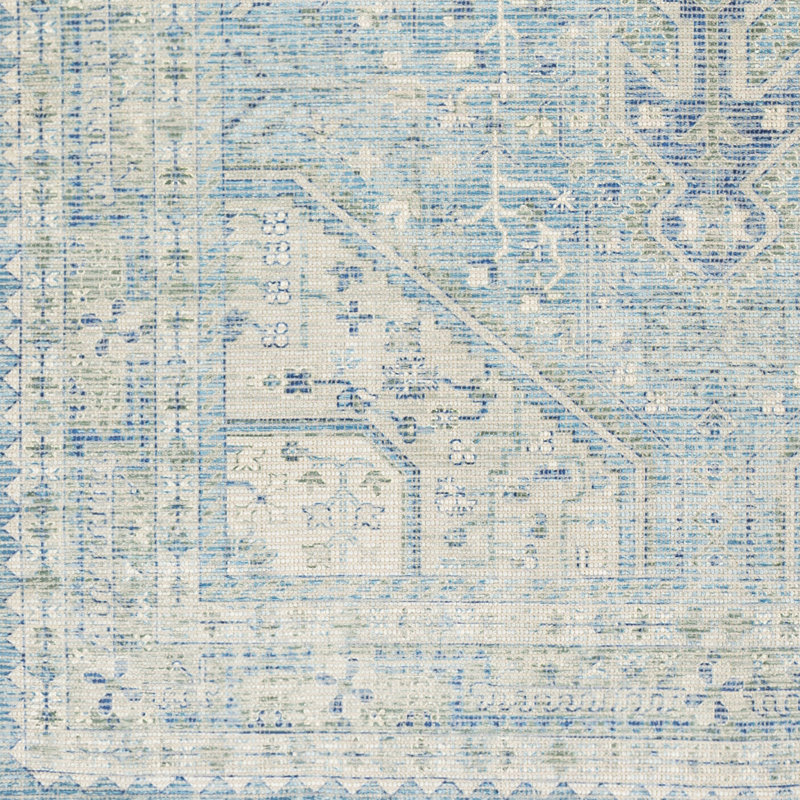 Tapis bleu en coton tissé à la main Wensley, Rectangle 5 pi x 7 pi 6 po