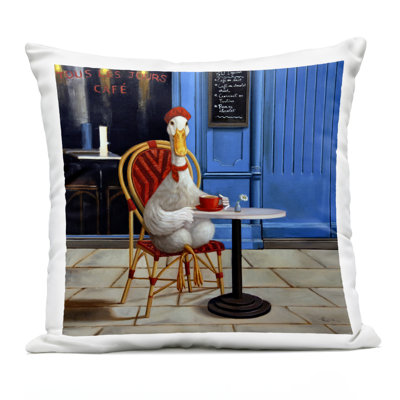 Rabbit in Relaxing Bubble Bath Outdoor Printed Pillow, design by Lucia Heffernan