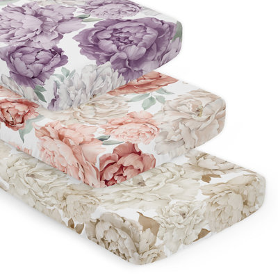 Peony Floral Garden Lavender 3 Pack Fitted Crib Sheets by Sweet Jojo Designs