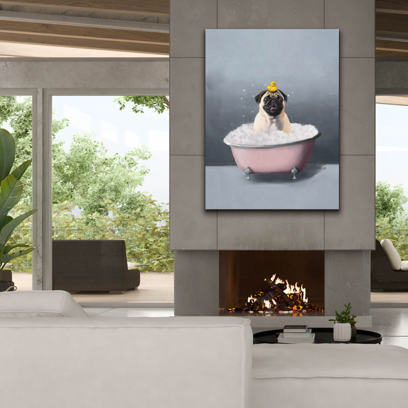 Art mural sur toile Trinx «Pug In The Bath» par Svetlana Aleynikova, H 54 po x l 40 po