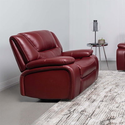 Fauteuil inclinable Elodie en similicuir rouge avec accoudoirs coussinés et détails capitonnés pour une détente optimale