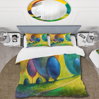 Colorful Ornamental Trees III - Ensemble de housse de couette moderne - Microfibre de polyester