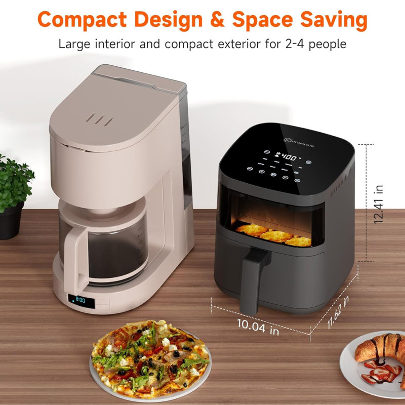 Friteuse à air numérique 4 pte avec fenêtre, écran tactile, gris Kitchen Elite