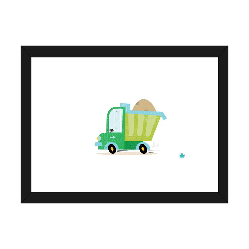 Dumper Truck - impression d'art graphique, H 24 po x l 32 po x P 1 po, Papier encadré noir, Blanc