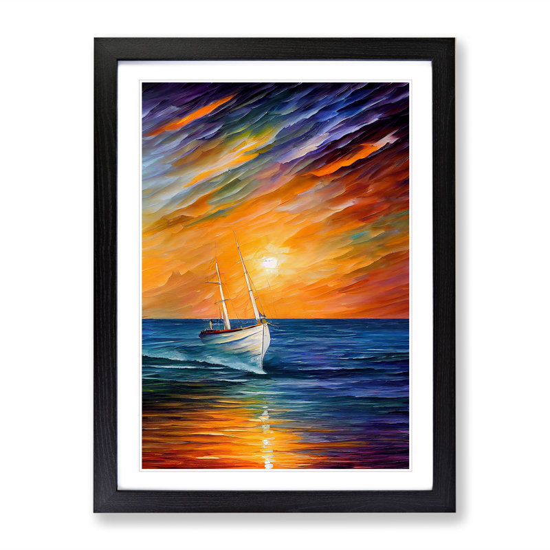 Boat at Sunset No.4 - Wall Art, Black Framed, 66cm H x 48cm W x 2cm D, White