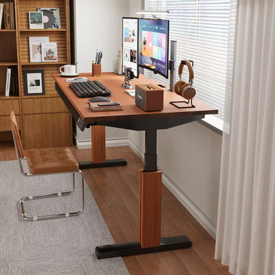 Solid wood electric height-adjustable desk with drawers