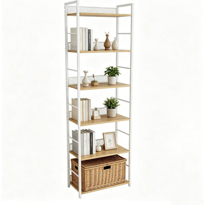 6-Tier Bookshelf – Tall Bookcase with Metal Frame & Wood Shelves, Industrial Storage for Bedroom Office