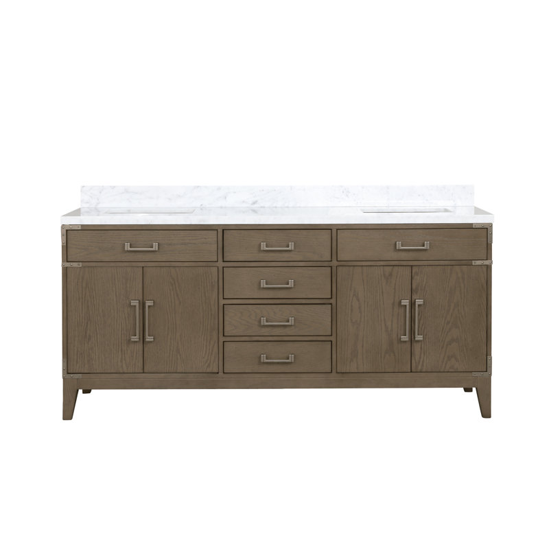 Laurel 72 in W x 22 in D Double Bath Vanity Top, Gray Oak, White Carrara Marble