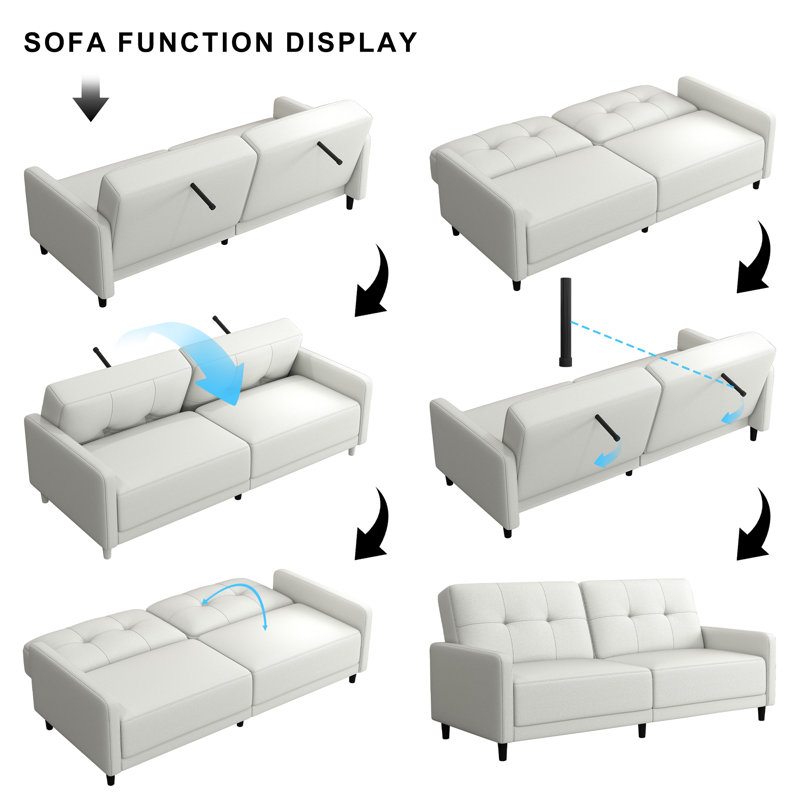 Benitez Twin 75.98'' Wide Mid-Century Faux Leather Tufted Convertible Sleeper Futon Sofa with Split Back and Cushions