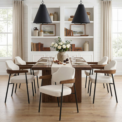 Kerwin Walnut Armrests, Upholstered & Sturdy Metal Frame Dining Chair(Set Of 6)