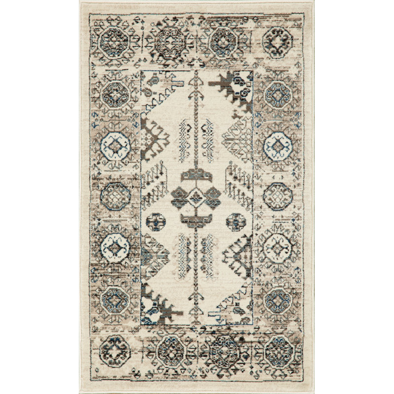 Ostergren Collection Beige/Brown/Blue Transitional Oriental Area Rug, Rectangle 1'9" x 3'2"