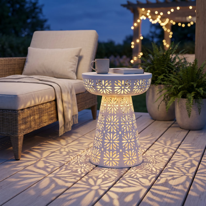 Table d'appoint intérieure multifonctionnelle en forme de champignon, table d'appoint décorative à piédestal géométrique moderne, table basse robuste résistante à la corrosion pour patio, salon, balcon