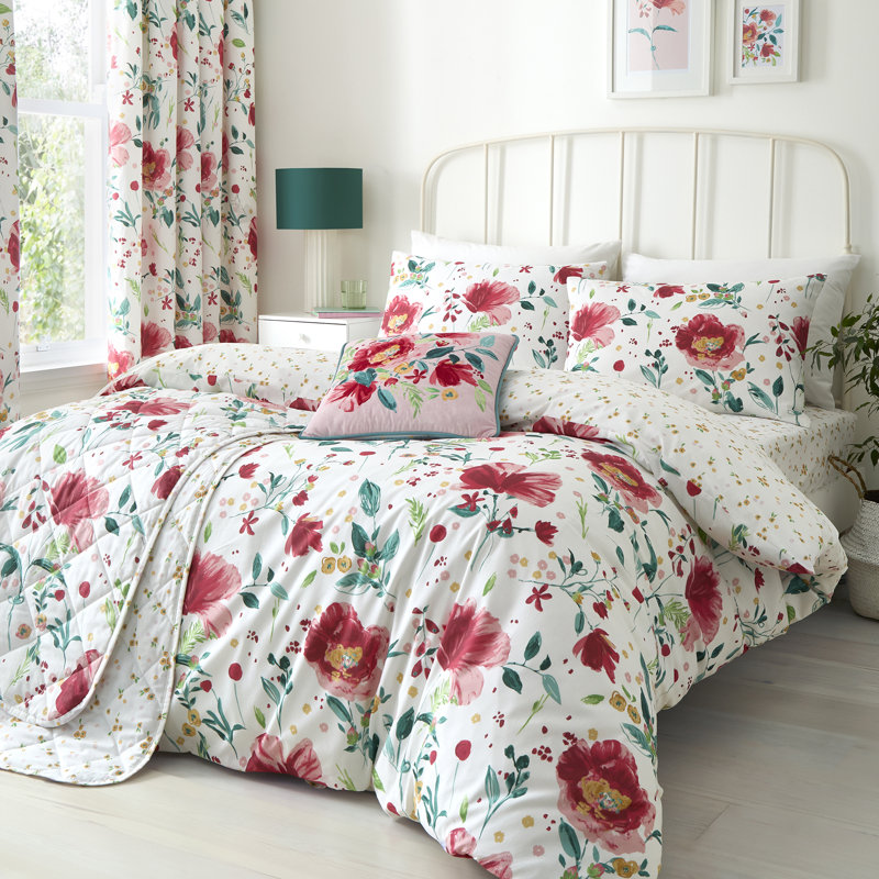 Abstract Poppy Cotton Blend Floral Duvet Cover Set, Kingsize