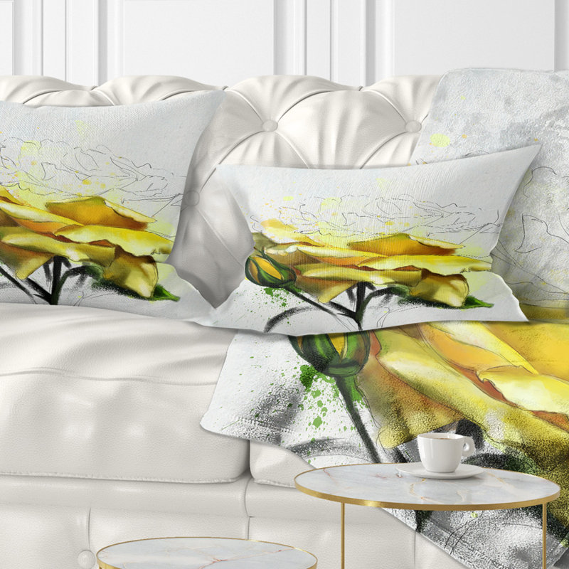 Coussin lombaire en aquarelle d’illustration floral rose