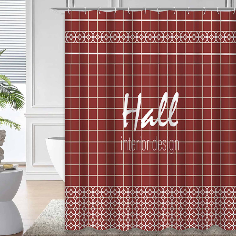 Red Brown Square Tile Abstract Shower Curtain with 12 Hooks, L 72 po x l 72 po