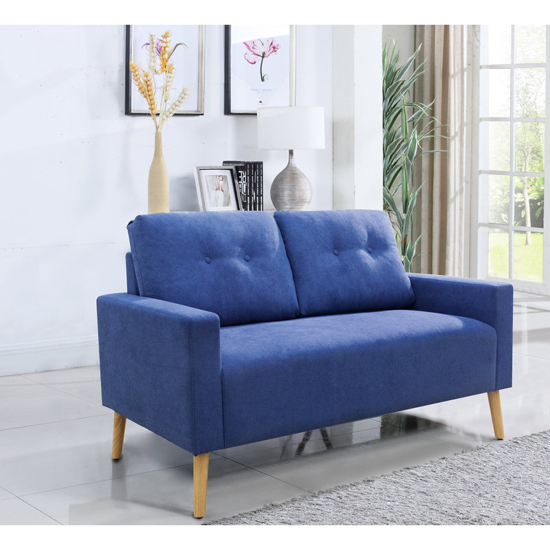 Causeuse à accoudoirs carrés 56,3 po Koehler, Mélange de coton bleu