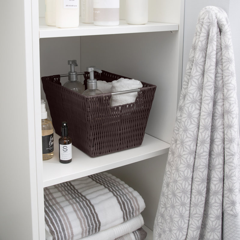 Rectangular Rattan Storage Basket with Stainless Steel Handles - Chocolate