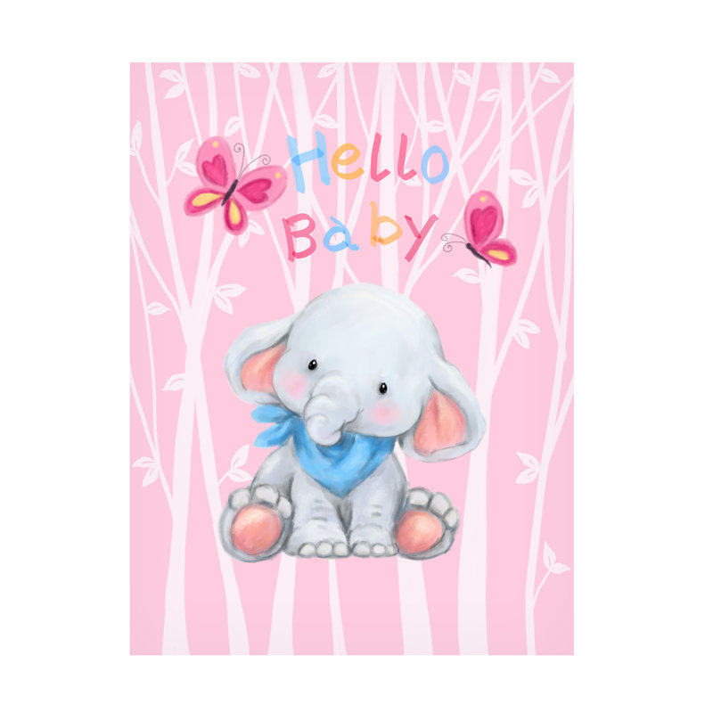Art sur toile, bolognaise, bébé éléphant et papillon, H 14 po x l 19 po