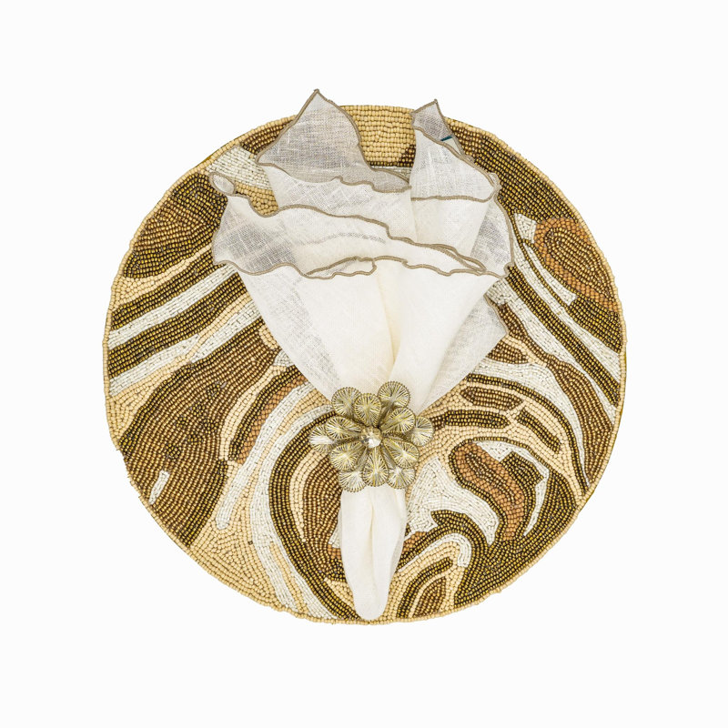 Linen Square Napkin, White/Khaki