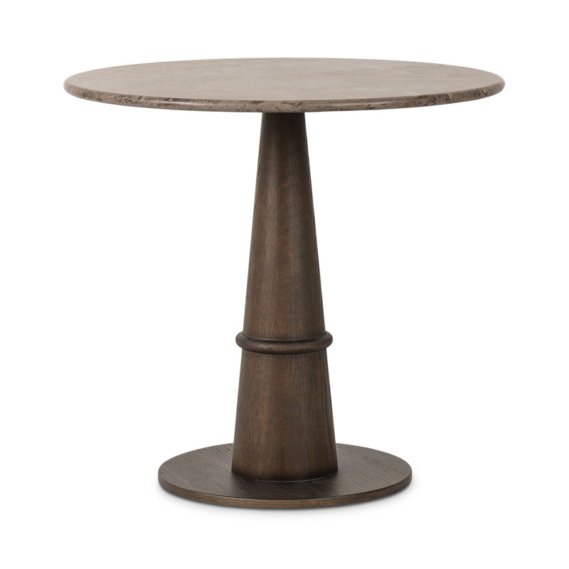 Goetz Bar Table-Brown Oak-Bar, 36.5" H x 32" L x 32" W, Warm Gray Marble/Brown Oak