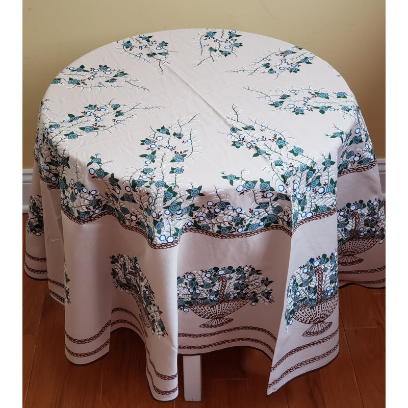 61" Round Brown Tablecloth Vintage Printed Flower Pattern Decorative Washable Table Cloth Dinner Kitchen Home Decor