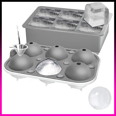 Ensemble de 2 plateaux à glaçons - Comprend une machine à boules de glace avec couvercle et un grand moule à glace carré pour le whisky, les cocktails et les boissons maison - garde les boissons parfaitement réfrigérées