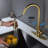 Single Lever Kitchen Sink Faucet In Brushed Gold With Pull Down , Fitting Various Types, 360 Rotating High - Arc Nozzle, Dirt Surface, Aerators For Splash And Smooth Running Water Handle Stainless-1007191924
