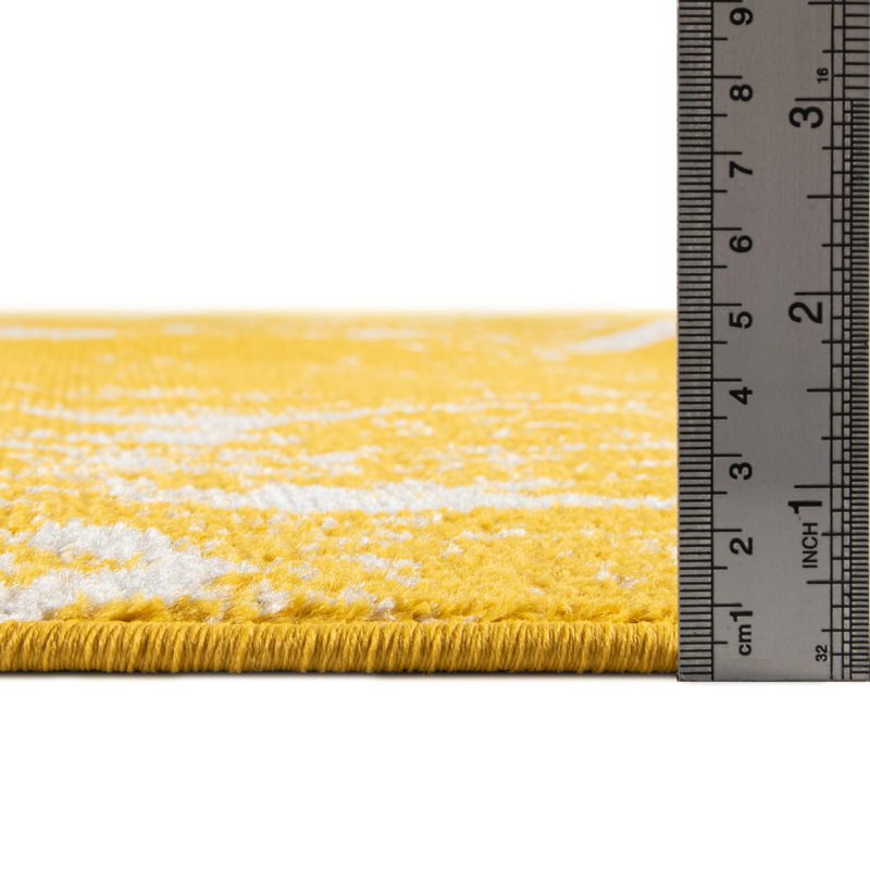 Tapis en polypropylène tissé à la machine Gurule - jaune / blanc, Carré 7 pi