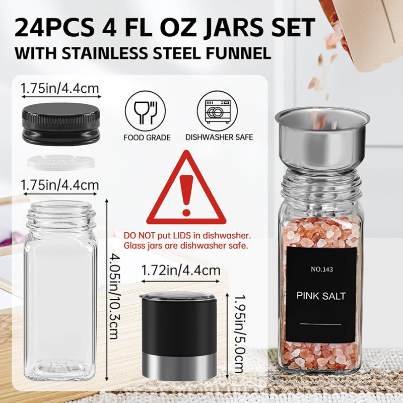 24 pots en verre d'épices 4 oz